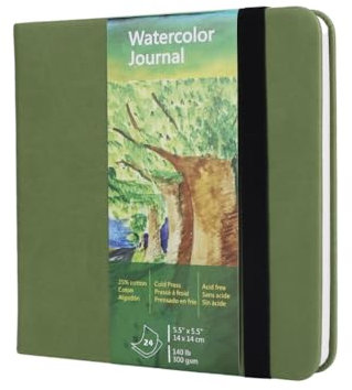 tumuarta Aquarell Skizzenbuch, 300g, 25% Baumwolle, 14x14 CM, 24 Blatt, 48 Seiten, Säurefrei, Aquarellbuch, Mixed Media Künstlerpapier Aquarellpapier Block Ideal für Aquarell, Acryl (grün, 14X14 CM)