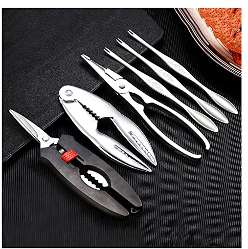 Couverts à Fruits de mer Ensemble d'outils de fruits de mer en métal de 6 pièces comprenant 3 fourches, 2 craquelins de fruits de mer et 1 ciseaux de fruits de mer Des outils pratiques et pratiques Ou