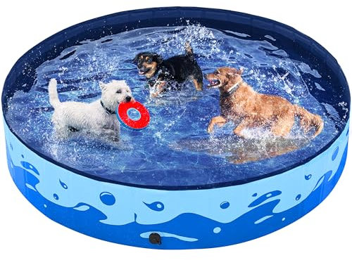 Yaheetech Piscina per Cani Gatti Pieghevole, Vasca da Bagno in PVC, Piscinetta per Animali Domestici Rigida Portatile Antiscivolo all'Aperto Giardino, 160 x 30 cm Blu Oceano