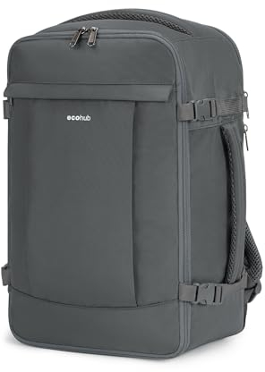 ECOHUB Ryanair Cabin Bags 40x20x25,20L Anti-Theft Underseat Carry On Travel Backpack, Recycled Hand Luggage Bag with Laptop Compartment,Flight Rucksack Bag for Men Women, Grey (Patent Pending)
