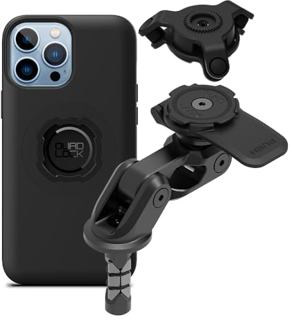 Quad Lock Motorcycle Fork Stem Phone Mount PRO Kit with Vibration Dampener and iPhone 13 Pro Max MAG Case