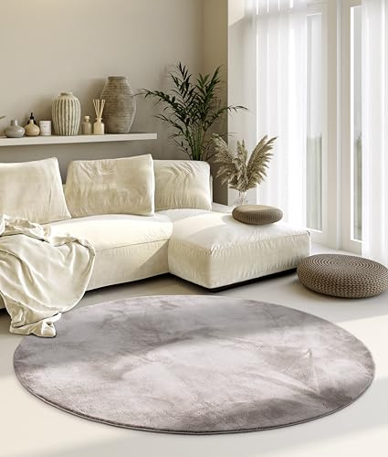 Villeroy & Boch Shaggy Teppich Leon Rund - Flauschiger Hochflor Wohnzimmerteppich - Einfarbig Weich Pflegeleicht Langflor für Wohnzimmer Esszimmer, Schlafzimmer, Kunderzimmer - Hellgrau, 200 cm