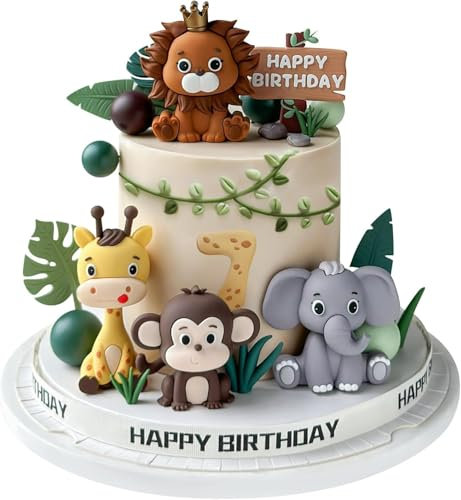 4Pcs Animales Decoración Pastel, Decoración Tartas Animales, Topper Tarta Animales, Cake Topper Animales, Decoración Tartas Selva, Decoración de Tarta de Cumpleaños Infantil