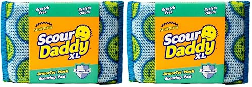Scrub Daddy Scour Daddy XL, Scourers Non Scratch Scrubbing Sponge, Scouring Pads, Kitchen Sponges for Dishes, Dishwashing Pan Scrubber, Cleaning Supplies, Dish Sponges for Washing up (Pack of 2)
