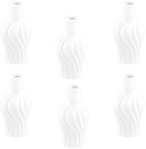 Mini Vase (6 STK.) Blumenvasen für die Tisch-Deko zur Hochzeit Taufe Konfirmation & Kommunion aus Keramik Farbe: Creme-weiß Höhe 8,5cm
