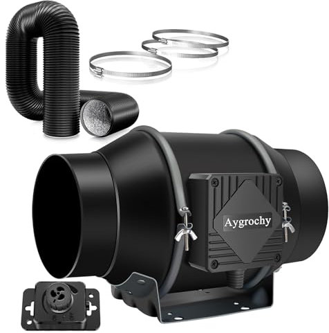 Aygrochy 150mm Abluftset, Drehstrom Ec Motor Rohrventilator Komplettset, Lüftungsset mit Drehzahlregler, Abluftschlauch, Belüftungssystem für Growzelt, Growbox, Gewächshaus, Hydroponik