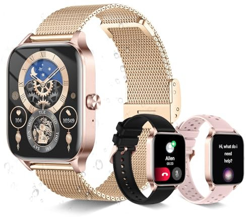INNOFOVO Montre Connectée Femme, 1.85 HD Smartwatch avec Appel Bluetooth 5.3//130+ Modes Sportifs/Fréquence Cardiaque/Moniteur Sommeil/Podomètre, IP67 Smart Watch étanche pour iOS Android(Or Rose)
