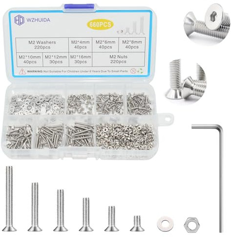 WZHUIDA Set di 660 viti M2, in acciaio inox, a testa svasata metrica, esagonale, viti e rondelle, set di viti per filettatura, viti esagonali