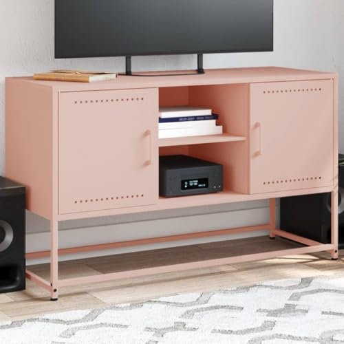 Sufrk Mueble TV rosa 100,5 x 39 x 60,5 cm de acero - Mueble para TV, mesa moderna para TV para salón y dormitorio