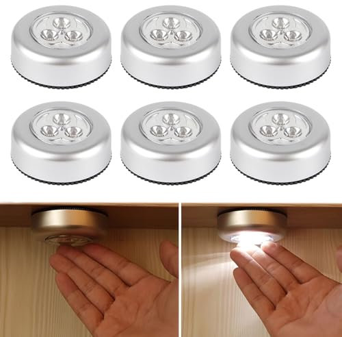 Qianeffort Push Lights,6 PCS Stick on Lights for Walls,Stick on Wall Lights,Stick-on Spot Light,Battery Spot Light for Car Kitchen Stairs Storage Rooms[Energy Class A]