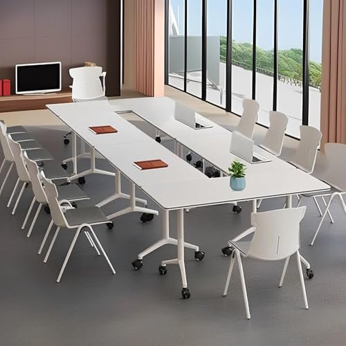 ELZEM Konferenzraumtisch, zusammenklappbar, für 2–12 Personen, mit Rollen, groß, rechteckig, Seminar, mobil, Meeting für Schule, Trainingsraum (160 cm), 6 Stück