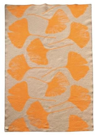 JOWOLLINA Wendedecke Wolldecke Plaid Kuscheldecke Öko-Wolle 130x200 cm, Ginkgo (Peach Harmonie)
