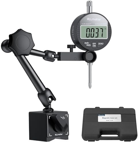 ALLmeter Comparatore Digitale Centesimale 0-25.4mm con Base Magnetica 60kg, Risoluzione 0.01mm/0.0005, Strumento di Leva di Precisione per Tornio Fresatrice CNC, Display LCD, con Braccio Cardanico