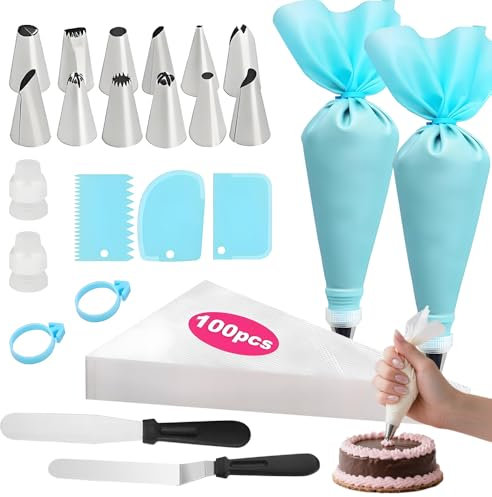 122 PCS Cake Decorating Kit, Cake Decorating Supplies Baking Kits, Including Framing Nozzles, Converters, Cream Spatulas, Silicone Ties, EVA Framing Bag, Disposable Framing Bags