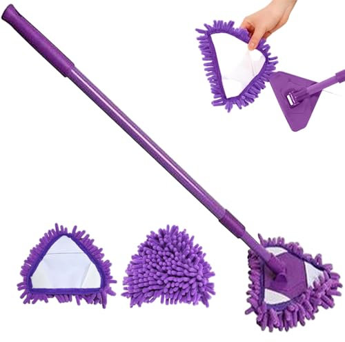 Map de triángulo Giratorio de 180 ° con Mango telescópico y 2 Cabezas de reemplazo, Limpiador de Pared para el Piso de la Ducha de baño