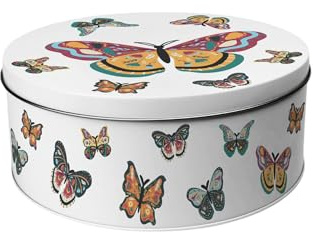 Purely Home Colourful Butterflies Small Cake Tin - Pretty Kitchen Gifts for Nature Lovers - Round Metal Storage Container for Baking 18 x 7cm
