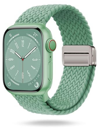 ONEFLOW Casual Loop - Cinturino compatibile con Apple Watch 7 (45 mm), cinturino intrecciato elastico, in tessuto di nylon, chiusura magnetica, sportivo, per iWatch, unisex, colore verde menta