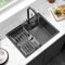 ANYCEE Fregaderos Acero Inoxidable 60x45 cm, Fregadero Negro 1 Seno con Orificio y Cesto, Fregadero Cocina Encastrados o Sobre Encimera para Mueble de 60cm, Incluye Sifón y Filtro de Drenaje
