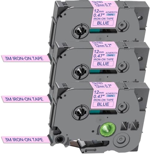 Acmerota Fabric Label Tape Blue on Pink Compatible for Brother TZe-FAE3 Iron on Tape 12mm x 3m Fabric Iron-On for Brother P-Touch 1000 1010 D400 1000 1280 E100 H100 H400L H105 H110, 3 Pcs