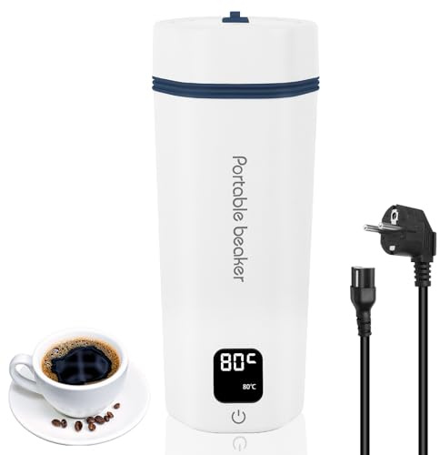 Mini Bouilloire Electrique de Voyage 450ml, Bouilloire de Voyage, Elektrischer Reisewasserkocher Klein, 5 Minutes Chauffage Rapide Isolation Tasse, Moniteur 6 RéGlable TempéRature, Inoxydable 304