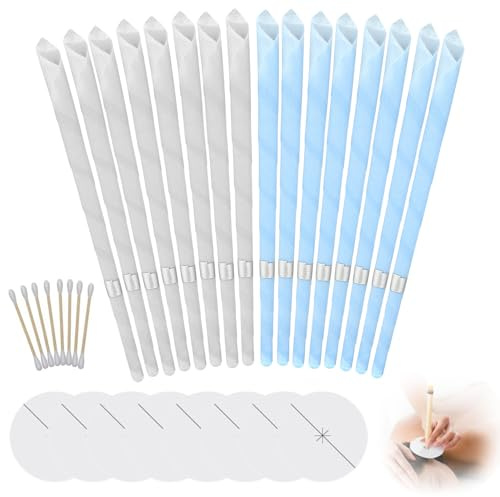 Ear Candles 16PCS Ear Wax Remover Candling Beeswax Hollow Cone Candles with 8 Protective Disks and Cotton Swab