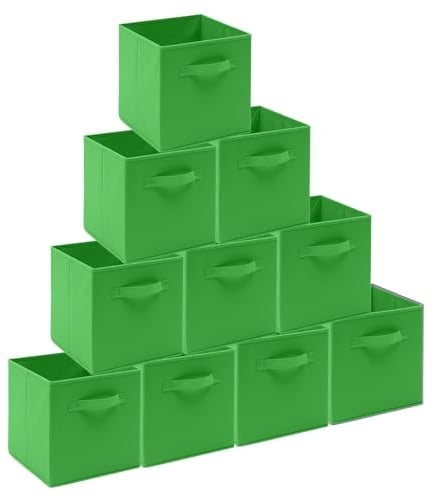 BonChoice Foldable Storage Cubes Boxes with Handle for Home Organization, Fabric Wardrobe Storage Box Organizer Basket Bins for Clothes Toys Towels, Collapsible&Durable (10, Green, 26.5x26.5x28cm)