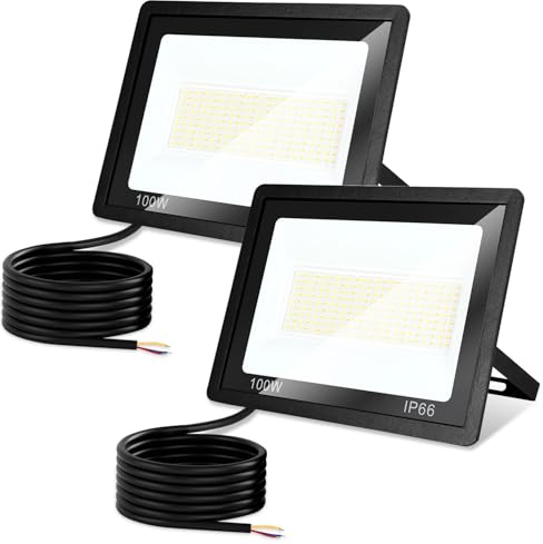 Monucep LED Strahler Außen 100W,2 Stück Dimmbar LED Fluter 3000K/4000K/6500K, Led Scheinwerfer, IP65 Wasserfest Aussenstrahler für Hell Garten Hof Türen Rasen Garage [Energieklasse E]