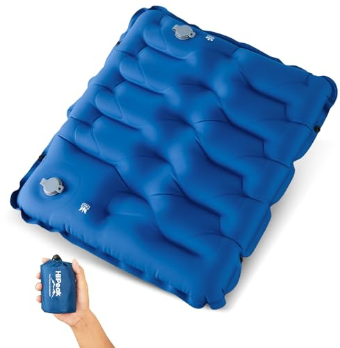 HiiPeak Inflatable Stadium Seat Cushion, Compact Hand Press Stadium Seats Pad Bleacher Seat Chair Cushion Pad for Airplane Travel Camping Backpacking Sports Event(BLUE)