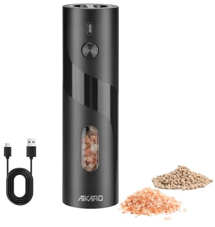 AIKARO - Macinapepe e Sale Elettrico Macinino Automatico per Spezie, Ricaricabile