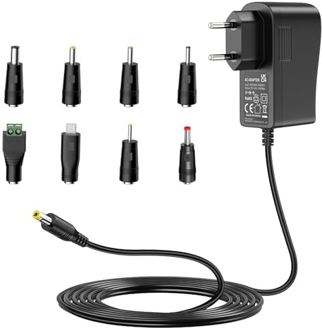 5V Netzteil 2A,Netzteil 5V 2A Universal,1 Meter langes Kabel mit 8 DC Steckeradaptern Konverter,Eingang 110-240V 50-60HZ,10W Ausgang,AC/DC Adapter,LED-Licht,Mehr 5V-Geräte