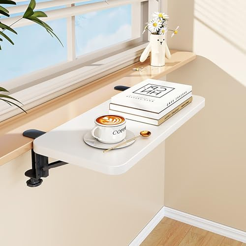EXCLURA Fensterbank Verlängerung Klappbarer Fensterbanktisch (90 Grad), Fensterbankverlängerung mit 2 Halterungen, Platzsparendes Verlängerungsbrett für Pflanzen(White,50x20cm(19 3/4x7 7/8))
