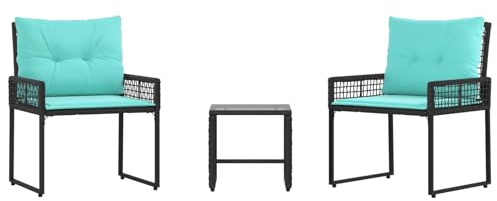 vidaXL Gartenmöbel-Set mit Kissen 3 pcs Schwarz und Türkis, Langlebiges, rustikales Gartenmöbelset, stylische Lounge, wetterfeste Sitzgruppe für den Außenbereich