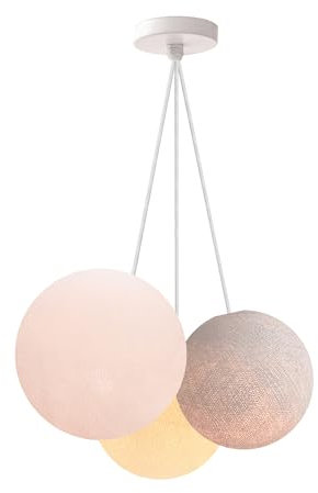 CREATIVECOTTON Dreistrahlige höhenverstellbare LED Hängelampe mit handgearbeiteten Kugeln aus Baumwolle (Shades - 3-flammig)