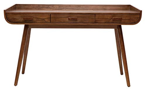 Miliboo Bureau avec rangements 3 tiroirs Vintage Bois foncé Noyer L132 cm Hallen