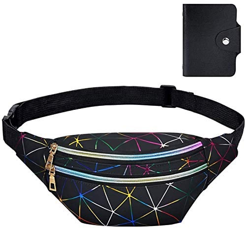 flintronic Gürteltasche, Sport Leuchtend Gürteltasche, Metallic Wasserabweisend Hüfttasche Reißverschluss Verstellbarer Bauchtasche mit Kartenhalter für Reise Wandern Outdoor Fahrradfahren-Schwarz