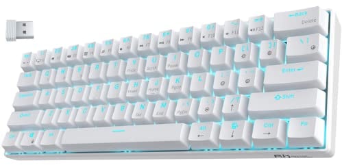 RK ROYAL KLUDGE RK61 Wireless 60% Triple Mode BT5.0/2.4G/USB-C Wired Mechanical Gaming Keyboard, Compact 61 Keys Bluetooth Mechanical Keyboard with Software (Hot Swappable Red Switch, White)