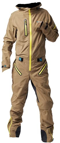 dirtlej dirtsuit core edition sand/yellow, einteiliger Matschoverall für Mountainbiker Herren, zip-off-Hose bis Knie, (M)