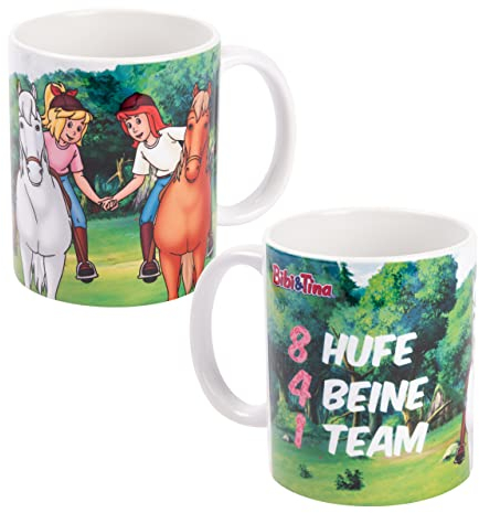United Labels Bibi & Tina Tasse 320 ml, 8 Hufe 4 Beine 1 Team, Bunt, Kaffeebecher aus Keramik, Kaffeetasse
