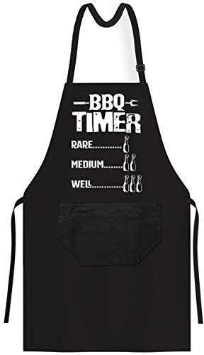 OM3® BBQ-TIMER-BIER - Grill-Schürze - Bierflaschen Garzeiten Steak - BBQ Küchenschürze für Erwachsene Unisex