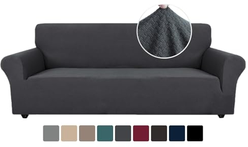 Ystyle Stretch Sofa überzug 4 Sitzer, Elastisch Sofabezug Mit Armlehnen, Jacquard Couch überzug rutschfest, Waschbar Sofa Cover Protector Für Hunde Haustiere, Grau