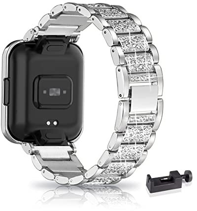 Metall Armband für Xiaomi Redmi Watch 3, Frauen Strass Glitzer Verstellbare Edelstahl Ersatzbänder Kompatibel mit Xiaomi Redmi Watch 3 (E)