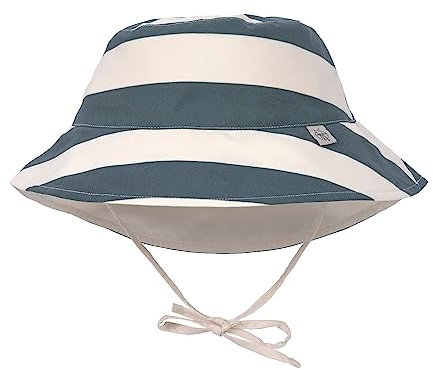 LÄSSIG Baby Kinder Sonnenhut Strandhut Sommerhut Sonnenschutz Kinderhut Babymütze wendbar atmungsaktiv UV-Schutz 80/Sun Protection Bucket Hat Block Stripes milky/blue, 19-36 Monate, Größe: 50/51