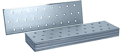HELPMATE - 12 pièces de plaque perforée 60 × 200 mm — Plaque acier galvanisé & passivé bleu — Assemblage bois avec une excellente protection anti-corrosion, stable & durable — montage facile