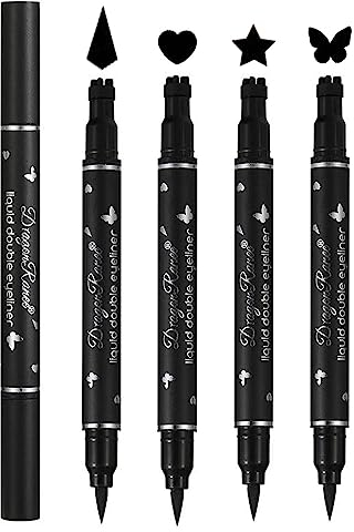 Eyeliner, 2-in-1, Doppelend-Stempel, schwarzer Flügel, Eyeliner, Stempel, perfekter Katzenaugen-Look, wasserdicht, nicht verschmiert, grafischer flüssiger Eyeliner (viereckig, Herz, Stern,