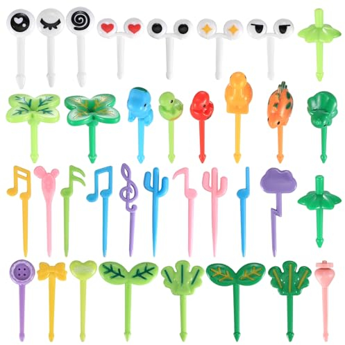 50 palillos de plástico reutilizables para frutas de animales, mini palillos de dibujos animados para niños, tenedores de postre para fiestas, decoración de lonchera Bento