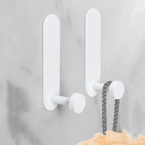 JS Sticky Hooks Extra Strong Self Adhesive Towel Holder Hooks Stick on Wall Over Door for Hanging Coat Hat Robe Bath Towel in Bathroom Shower Kitchen,2 Pack