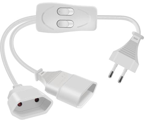 HuaLiSiJi Cable Alargador Europeo 2 en 1 2,5A 250V Cable de Alimentación con Interruptor, para Electrodomésticos, Enchufes de Carga, Televisores, Computadoras, Lámparas (Blanco 30cm)