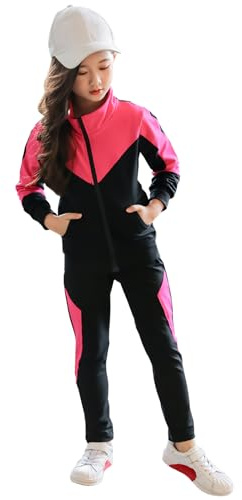 SXSHUN Jogging Enfant Ensemble de Survêtements Fille Pantalon Jogging Sport Vêtement, Rose, 152-158, 11 ans-12 ans