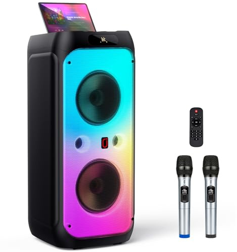 JYX Karaoke con 2 Microfoni Wireless per Adulti, Karaoké Grand Format, Altoparlante 500W Cassa Bluetooth 5.3 con Luci Festa, Sistema PA Karaoke Portatile con Supporto TWS/AUX/FM/USB/Scheda TF