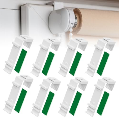 CEWROM Lot de 8 supports de serrage longs pour store double à clipser et à coller sans perçage comme accessoires ou pièce de rechange pour la suspension, fixation sur PVC, fenêtre en bois, battant de